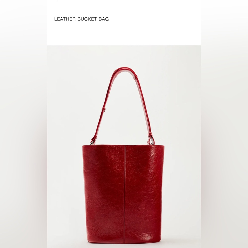 Zara Red Leather Bucket Shoulder Bag